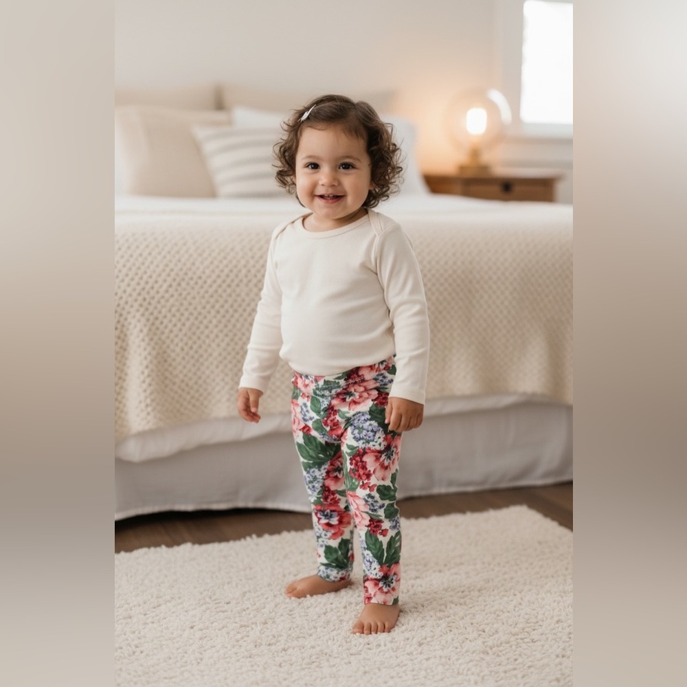 Janie and Jack Floral Ponte Pant Leggings Coral, Green & Blue Girl 18 -24 Months